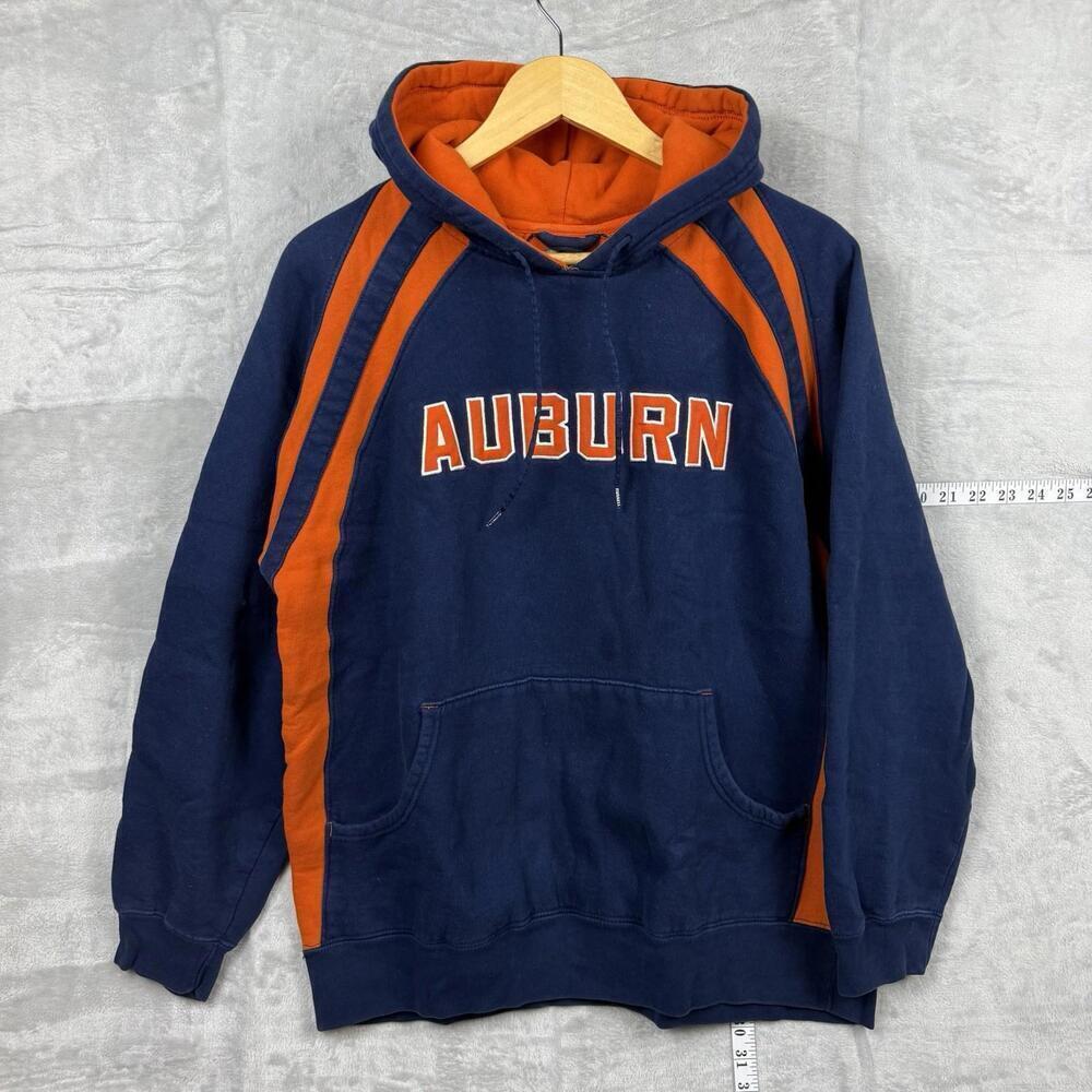 VTG Auburn University Hoodie Navy Orange Pullover Size L NCAA Tigers Y2K College